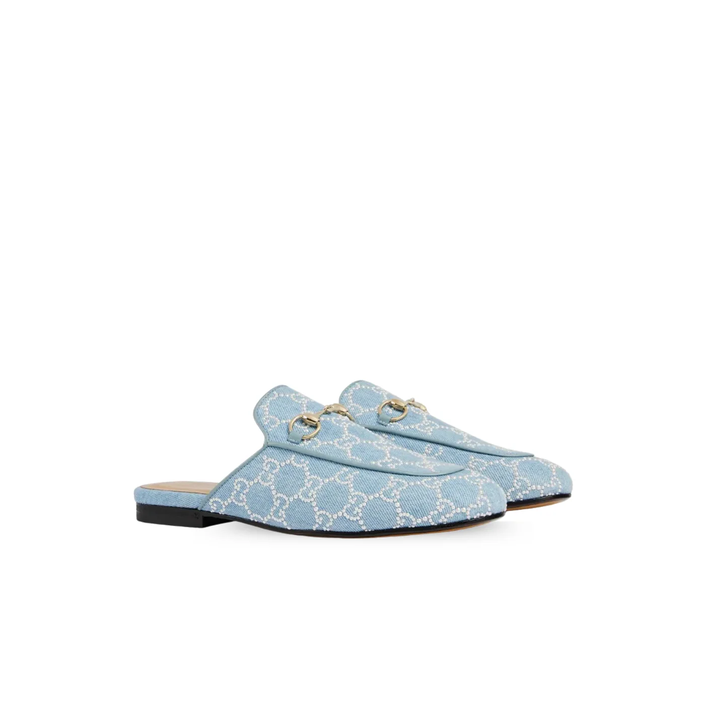 Gucci Princetown With Pearls Slippers Blue Denim Light Gold Hardware ? FAFTM 4963 Gucci Princetown With Pearls Slippers Blue Denim Light Gold Hardware ? FAFTM 4963