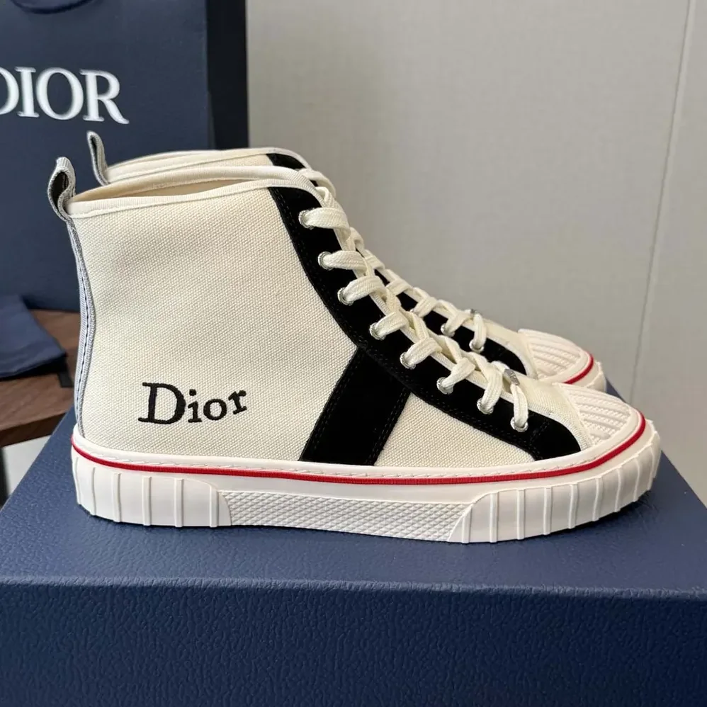 Dior Hooper High-Top Sneaker White Canvas and Navy Blue Suede Calfskin for Unisex Dior Hooper High-Top Sneaker White Canvas and Navy Blue Suede Calfskin for Unisex