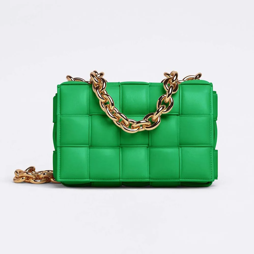 Bottega Veneta Chain Cassette Padded Intrecciato Leather Crossbody Bag for Women in Green