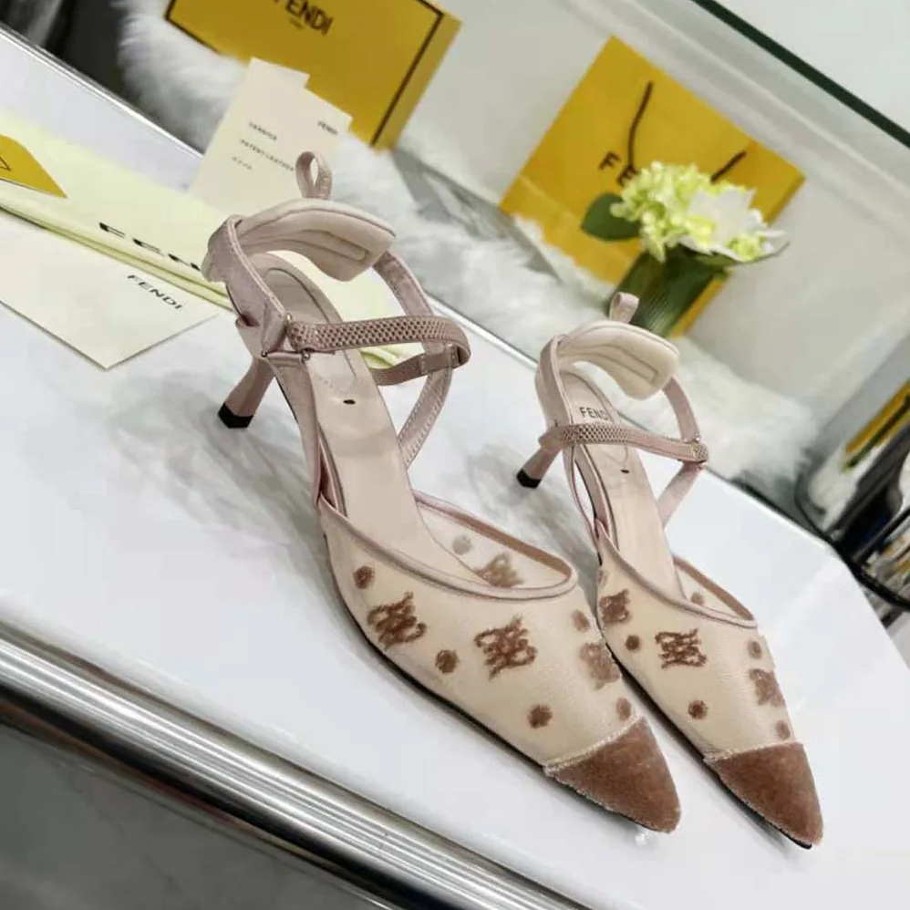 Fendi Colibri Lite Beige mesh and FF Karligraphy Medium for Women in Heel Slingbacks