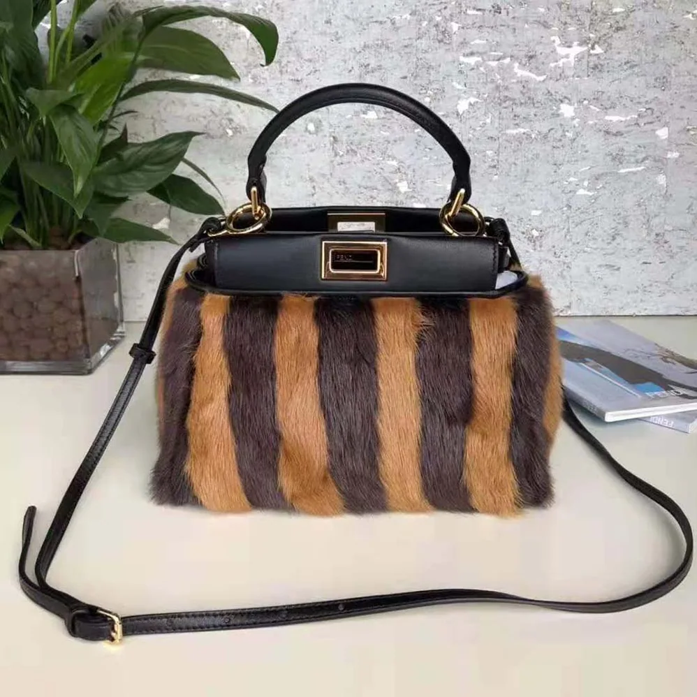Fendi Peekaboo Iconic Mini Black Mink Bag for Women