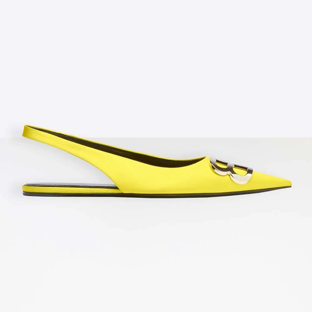Balenciaga BB Flat Slingback Ballerina Satin 5mm Arch for Women in Yellow