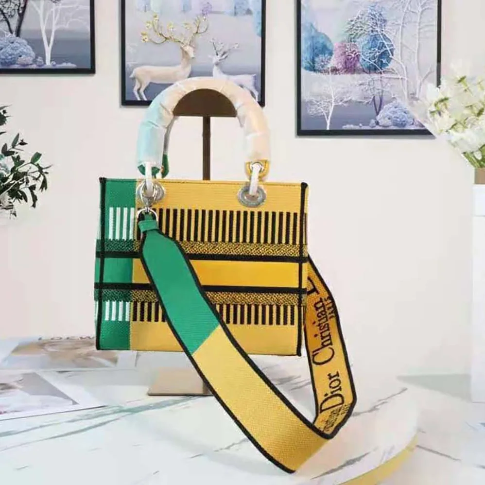 Dior Medium Lady D-lite Bag Bright Yellow and Green D for Women in Flower Pop Embroidery Dior Medium Lady D-lite Bag Bright Yellow and Green D for Women in Flower Pop Embroidery