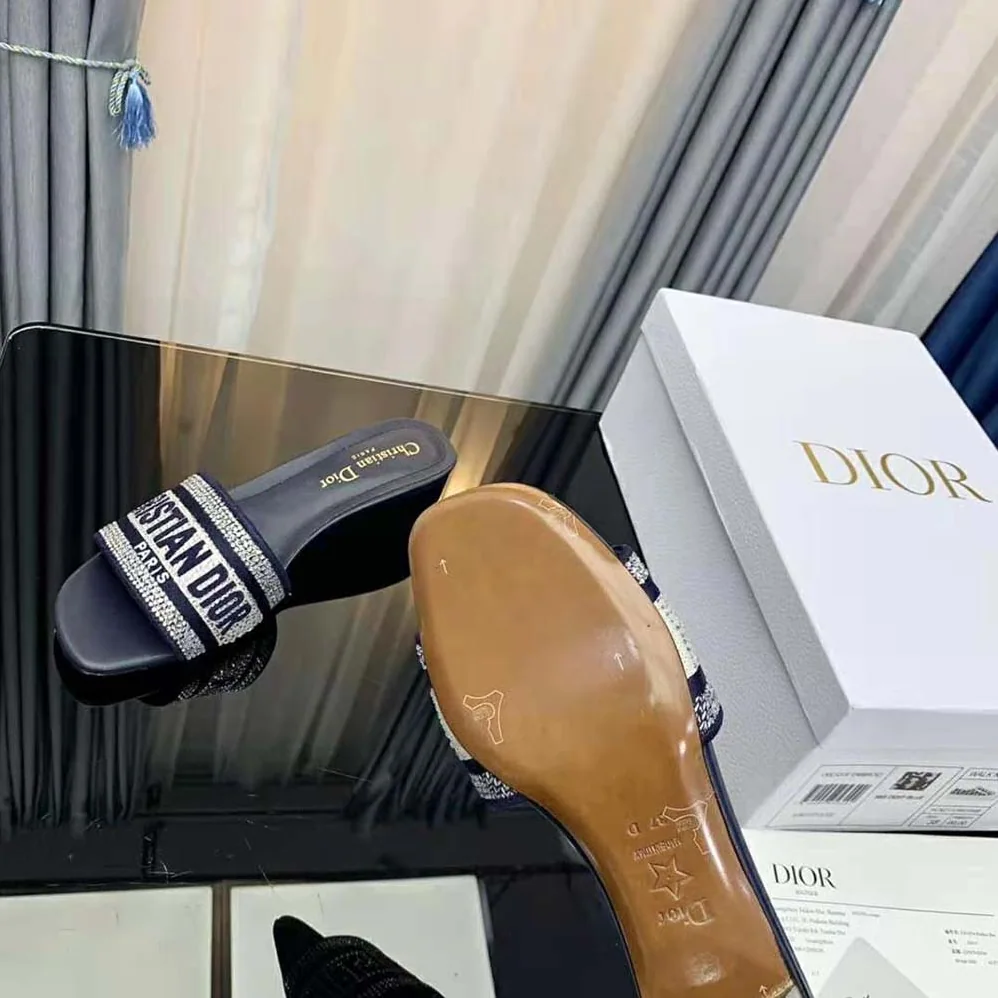 Dior Dway Heeled Slide Black Cotton Embroidered for Women Dior Dway Heeled Slide Black Cotton Embroidered for Women