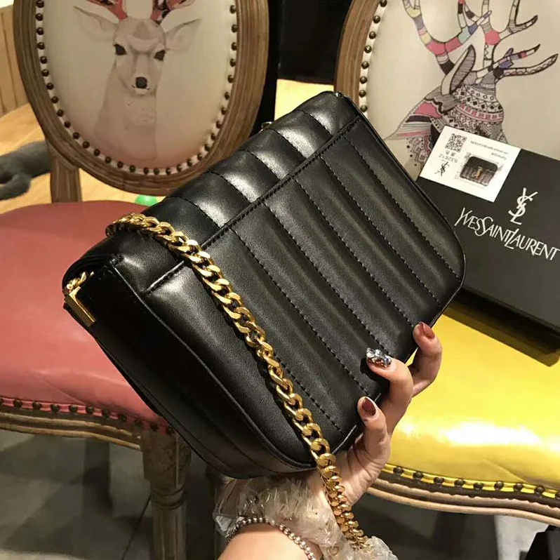 Saint Laurent YSL Shoulder Vicky Small Matelasse Lambskin for Women in Black Saint Laurent YSL Shoulder Vicky Small Matelasse Lambskin for Women in Black