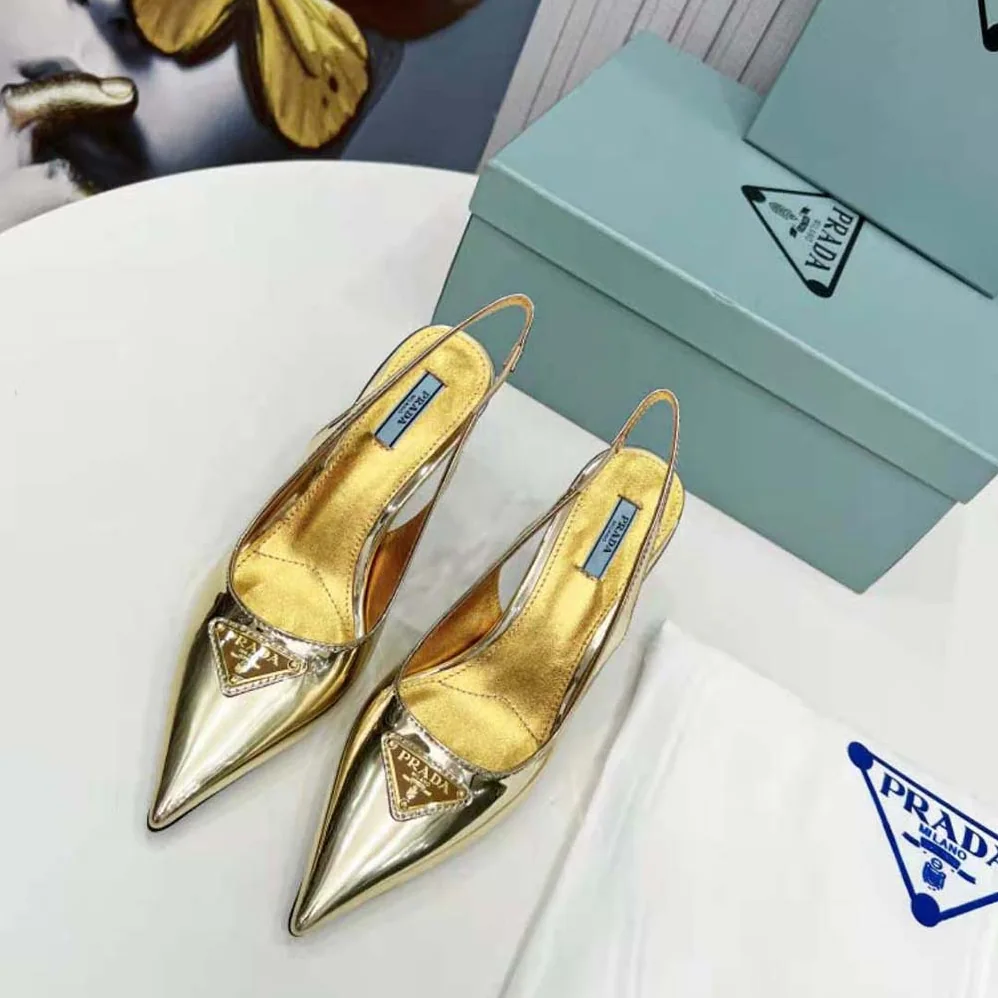 Prada Metallic Leather Slingback Pumps for Women in Gold