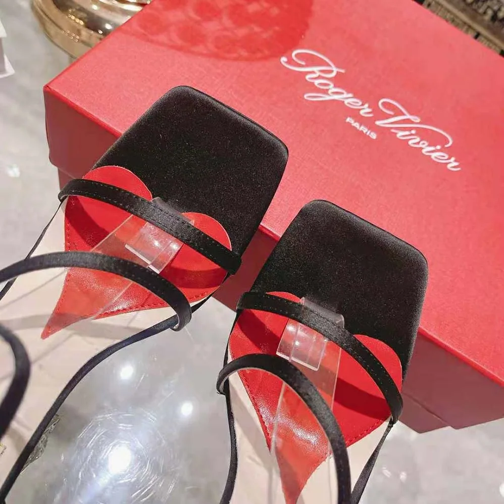 Roger Vivier Cube Strass Heel Sandals in Satin for Women in Black Roger Vivier Cube Strass Heel Sandals in Satin for Women in Black