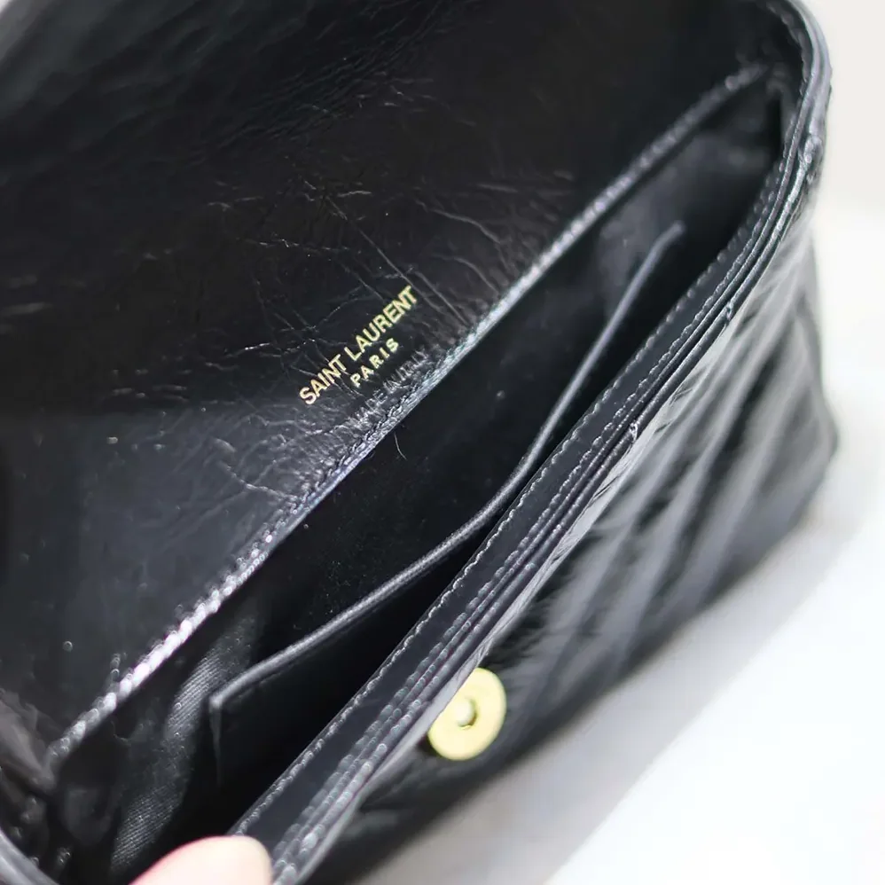 Saint Laurent YSL College Mini Chain Bag in Shiny Crackled Leather for Women in Black Saint Laurent YSL College Mini Chain Bag in Shiny Crackled Leather for Women in Black
