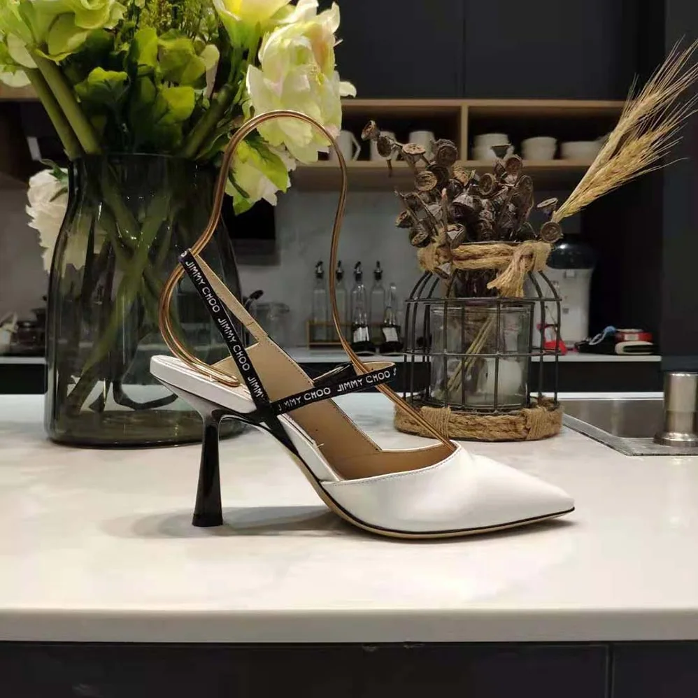 Jimmy Choo Ray 65 Latte Nappa Leather Pointed Pumps with Logo for Women in Woven Ribbon Jimmy Choo Ray 65 Latte Nappa Leather Pointed Pumps with Logo for Women in Woven Ribbon