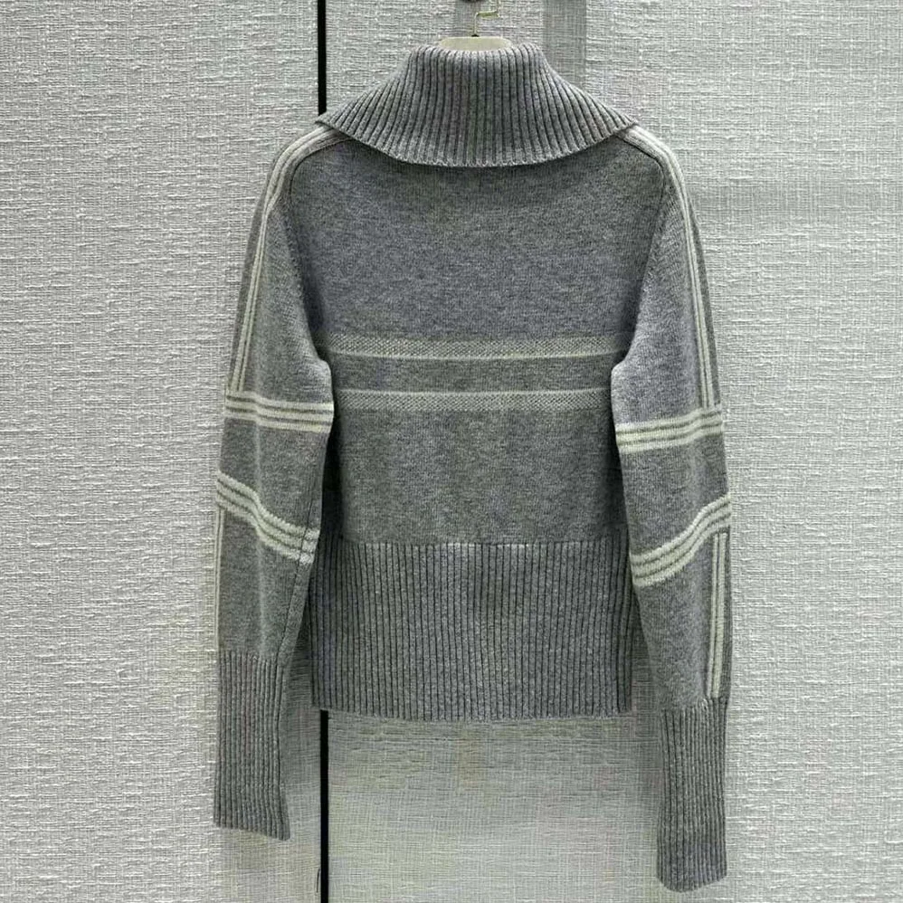 Dior Dioralps Stand-Collar Sweater Gray and White Three-Tone Dior Star Wool and Cashmere Knit for Women Dior Dioralps Stand-Collar Sweater Gray and White Three-Tone Dior Star Wool and Cashmere Knit for Women