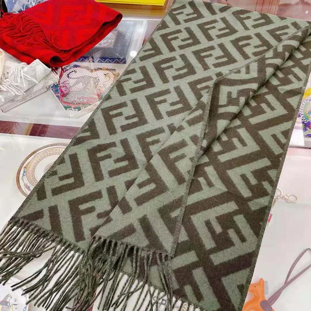 Fendi FF Scarf Green Cashmere Scarf for Women Fendi FF Scarf Green Cashmere Scarf for Women