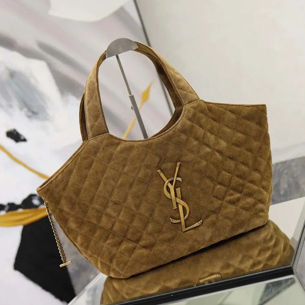 Saint Laurent YSL Icare Medium In Quilted Suede for Women in Brown