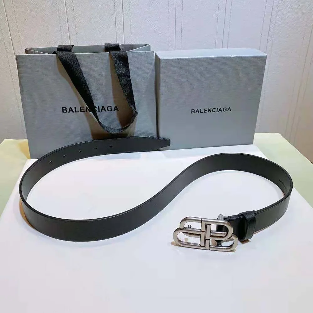 Balenciaga BB Large Belt in Black Vegetable Leather for Women