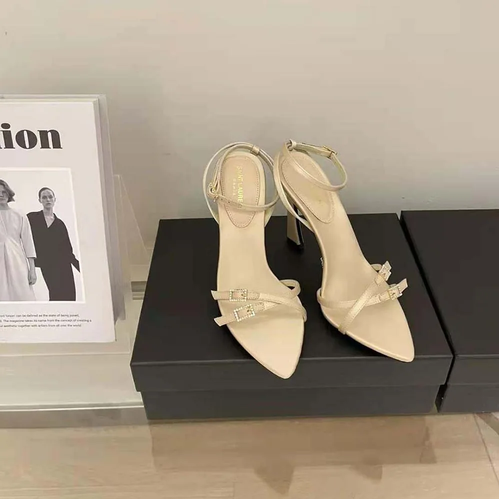 Saint Laurent YSL Lila Sandals in Crepe Satin for Women in Beige