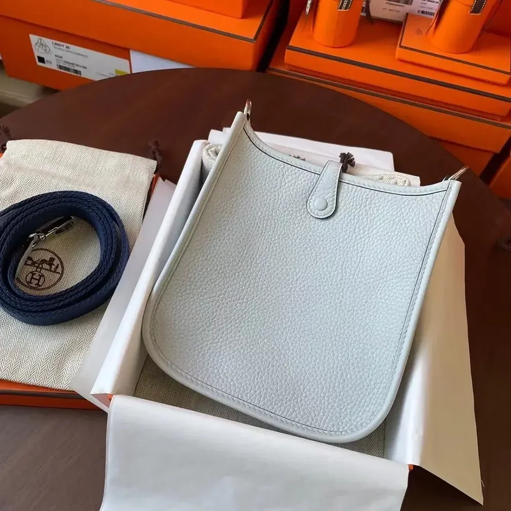 Hermes Evelyne 16 Amazone in Clemence Leather for Women in Light Blue/Silver Hermes Evelyne 16 Amazone in Clemence Leather for Women in Light Blue/Silver