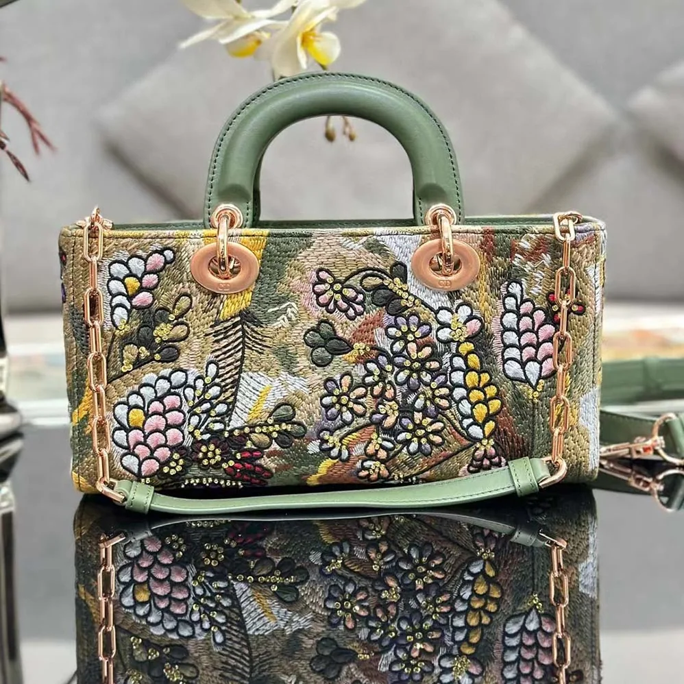 Dior Medium Lady D-joy Bag Beige Multicolor Brocart Embroidery for Women Dior Medium Lady D-joy Bag Beige Multicolor Brocart Embroidery for Women