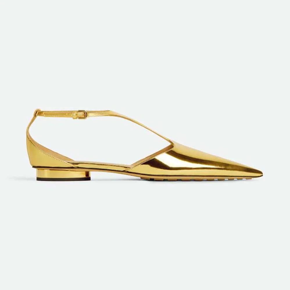 Bottega Veneta Rocket T-Bar Ballerina Flat Laminated Leather T-Bar Ballerina for Women in Gold Bottega Veneta Rocket T-Bar Ballerina Flat Laminated Leather T-Bar Ballerina for Women in Gold