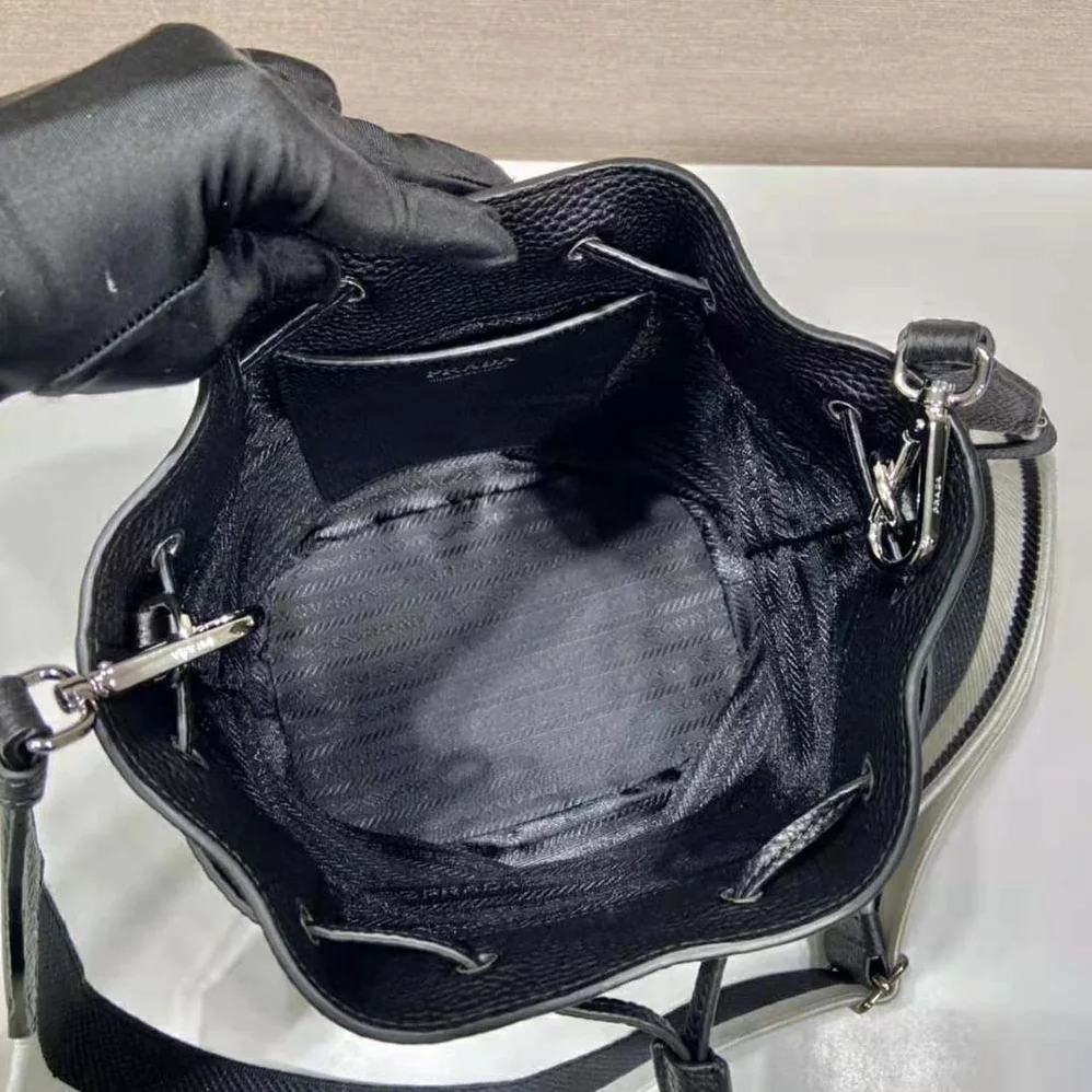 Prada Leather Bucket Bag with A Soft Silhouette for Women in Black