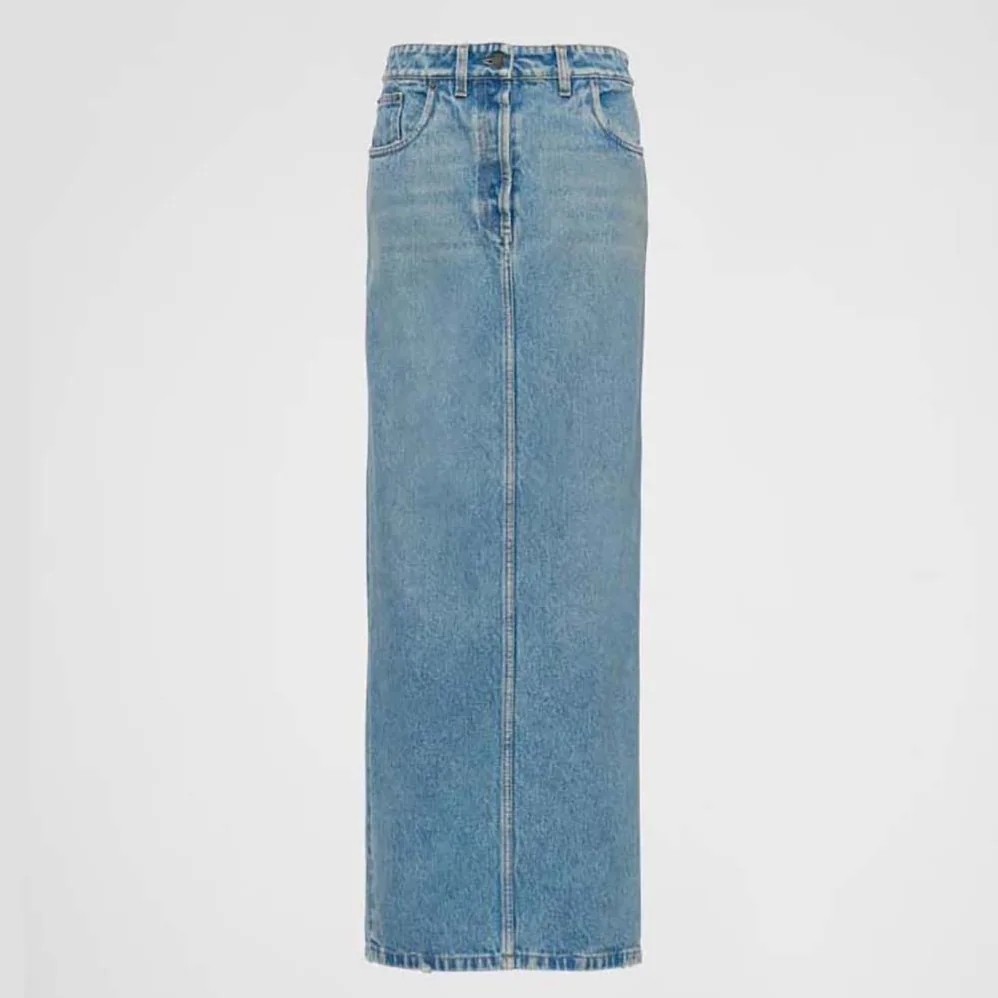 Prada Denim Maxi for Women in skirt with Triangle Logo Prada Denim Maxi for Women in skirt with Triangle Logo
