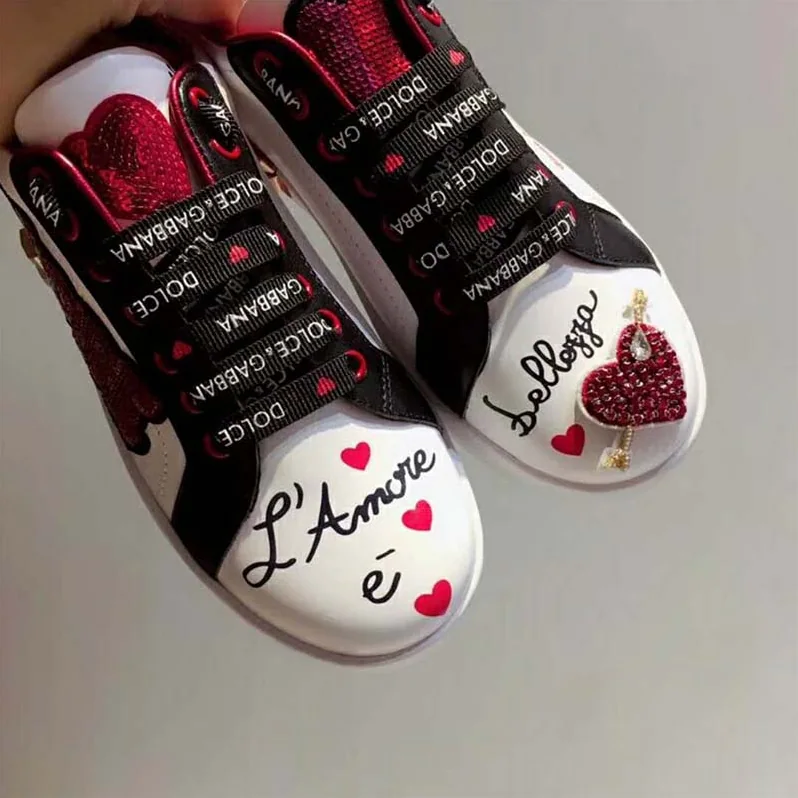 Dolce Gabbana D&G Shoes Portofino Sneakers in Printed Nappa Calfskin with Patch and Applications for Women Dolce Gabbana D&G Shoes Portofino Sneakers in Printed Nappa Calfskin with Patch and Applications for Women