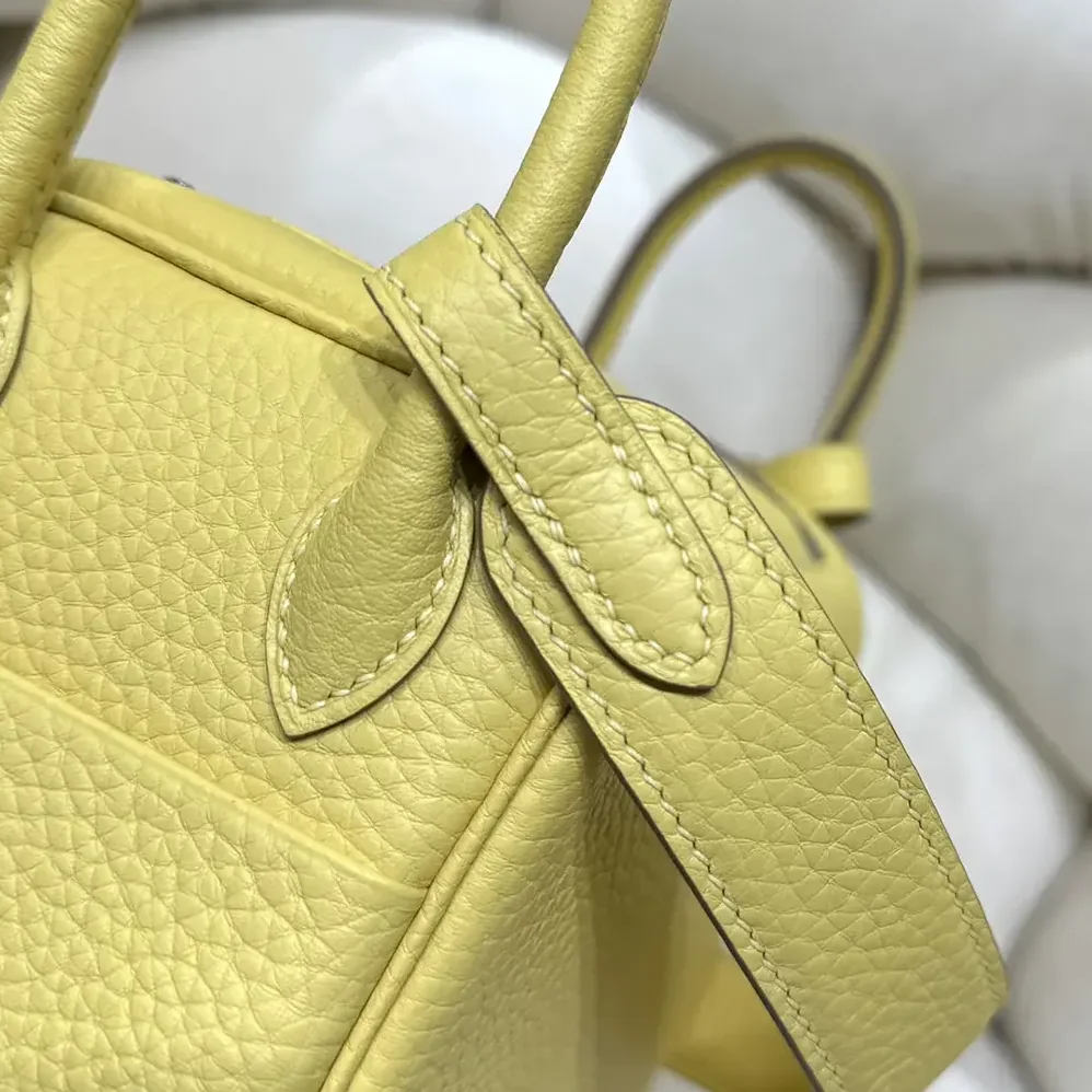 Hermes Lindy Mini 19 in Clemence Leather for Women in Yellow/Silver Hermes Lindy Mini 19 in Clemence Leather for Women in Yellow/Silver