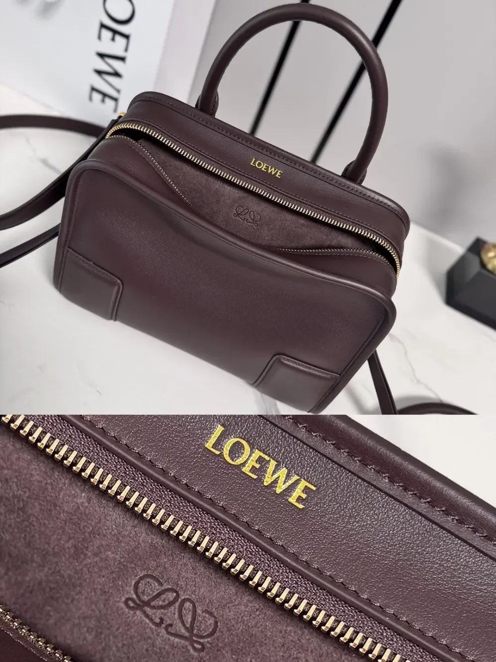 Loewe Small Amazona 180 Bag in Soft Calfskin for Women in Dark Chestnut
