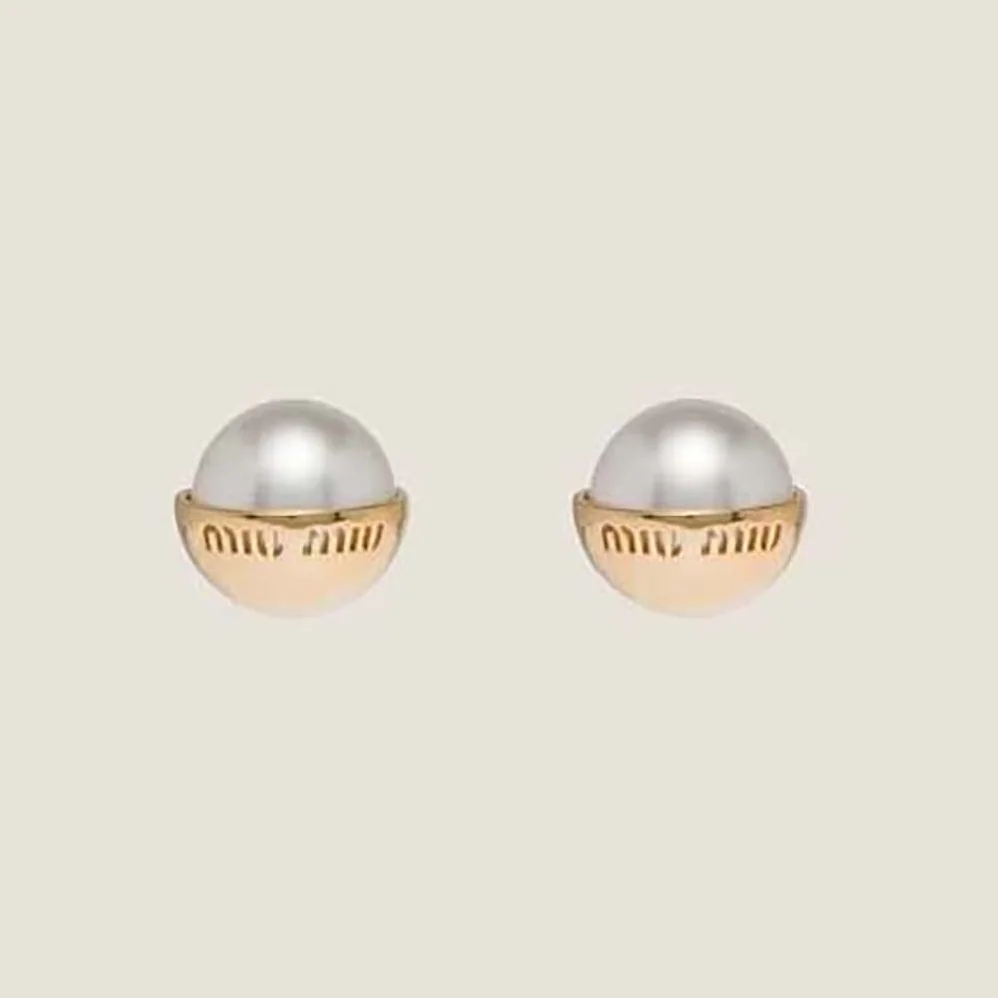 Miu Miu Metal and Pearl Earrings for Women Miu Miu Metal and Pearl Earrings for Women