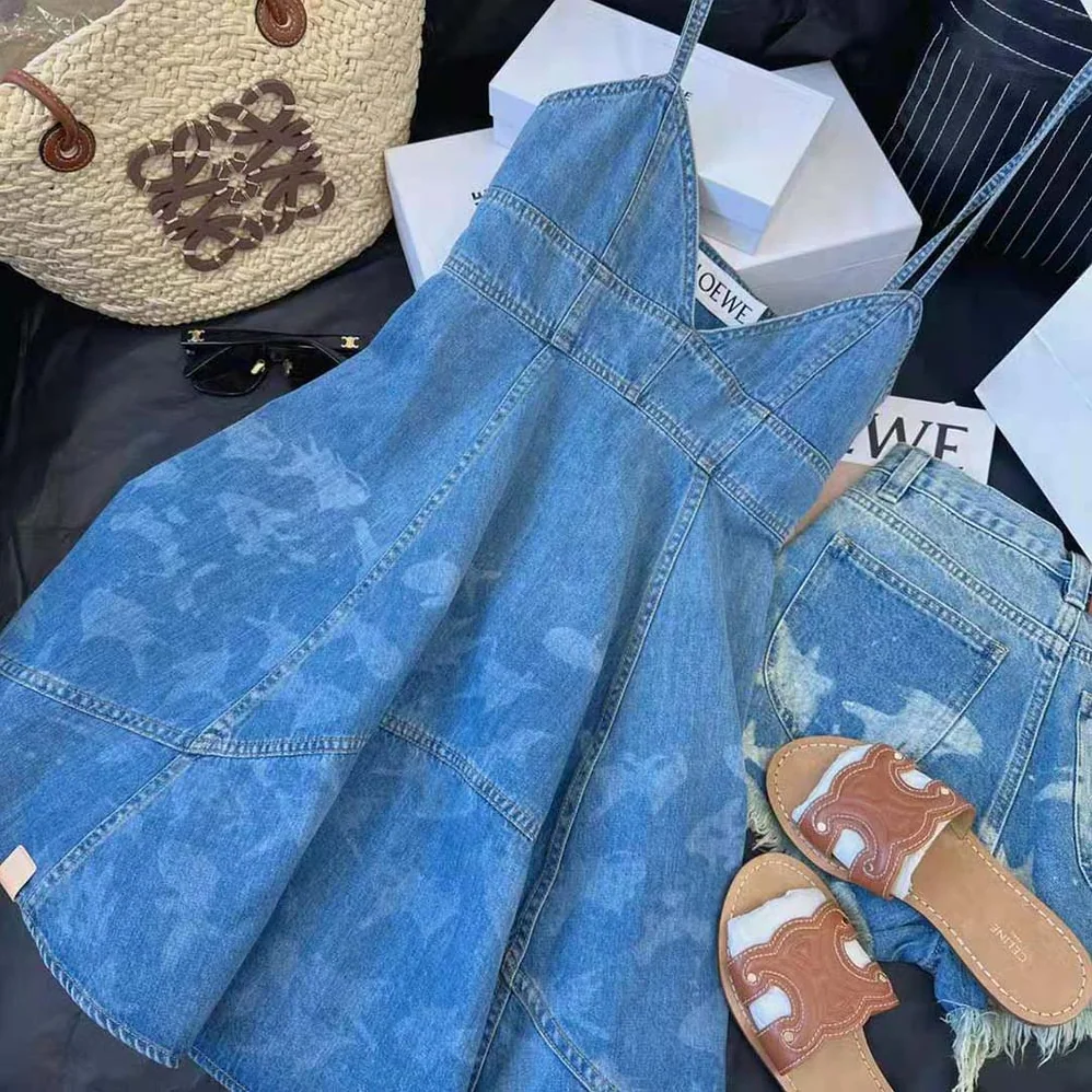 Loewe Fish Strappy Dress in Denim for Women