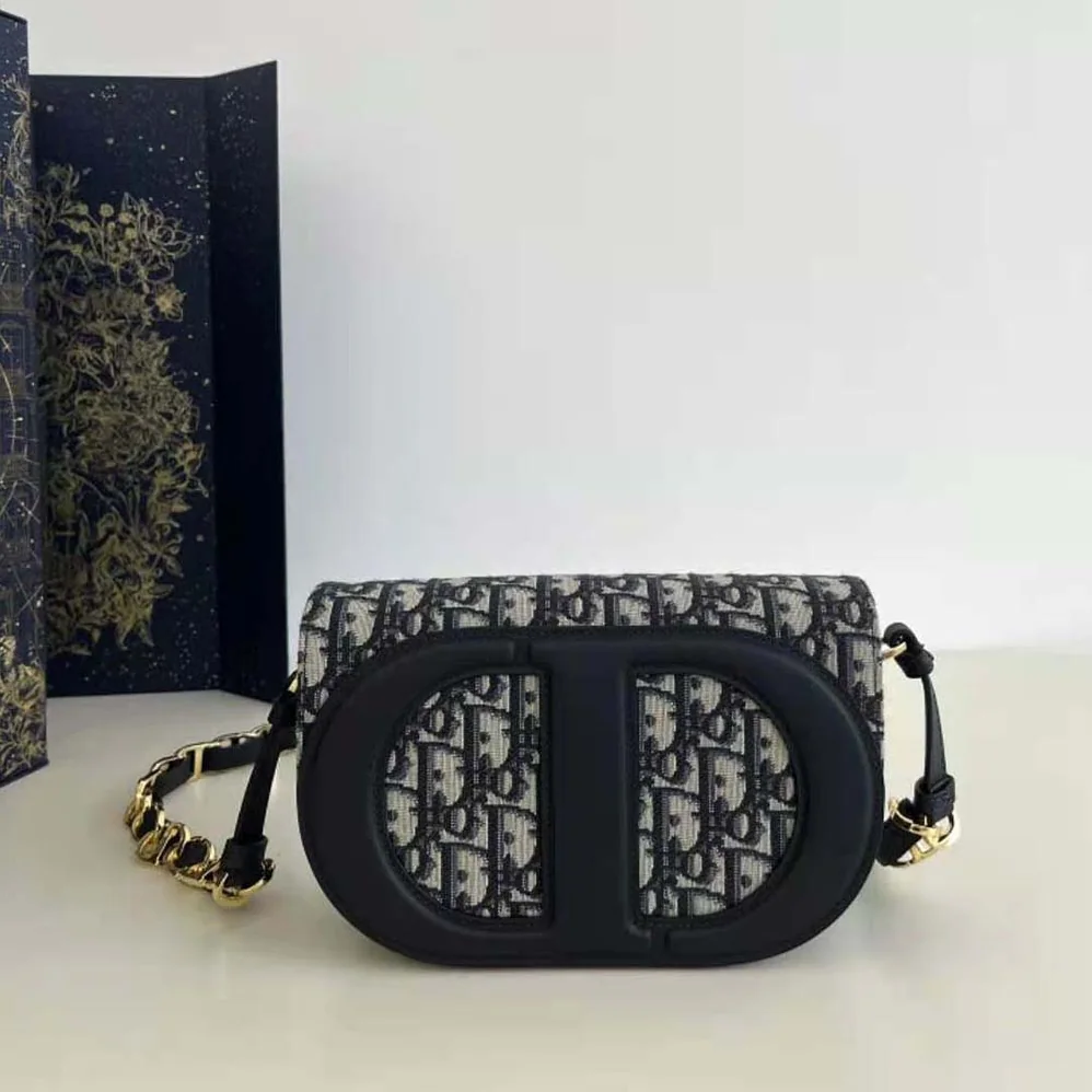 Dior CD Signature Bag with Strap Blue Dior Oblique Jacquard for Women