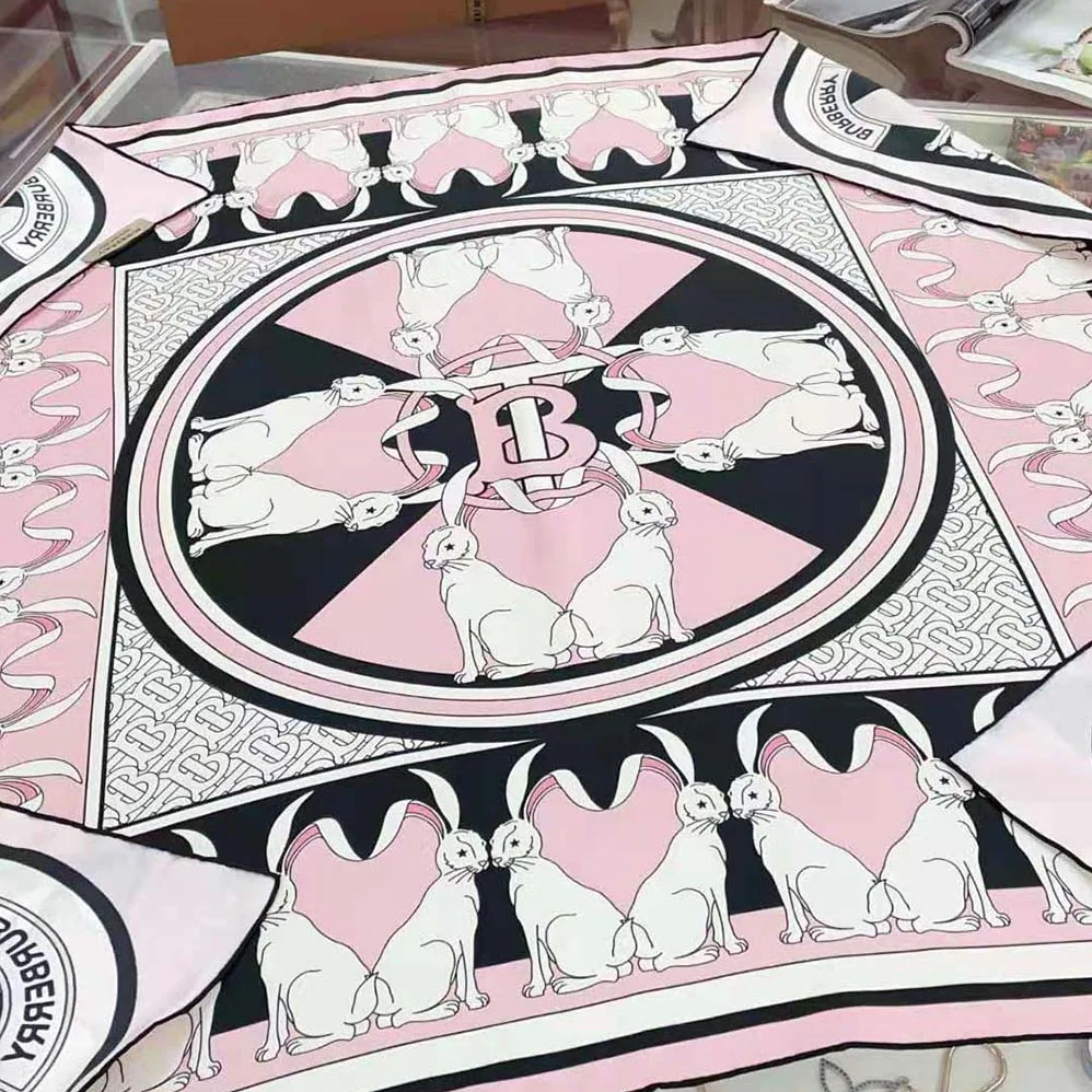 Burberry Rabbit Print Silk Square Scarf for Women in Pink