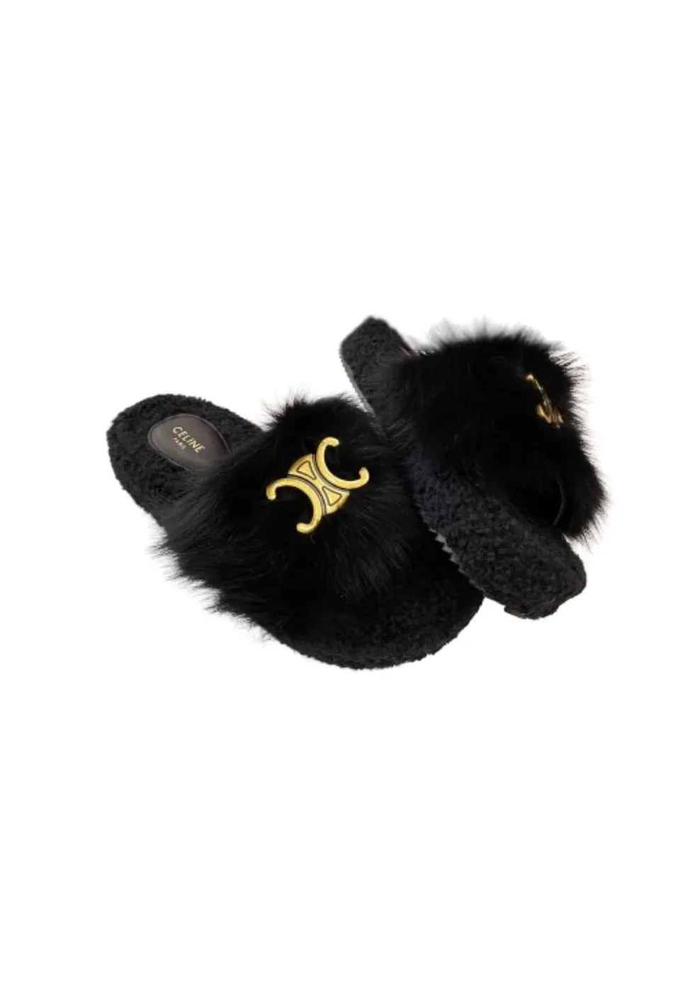 Celine Clea Triomphe Slide With Fur Black Celine Clea Triomphe Slide With Fur Black