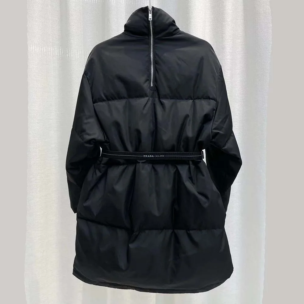 Prada Re-Nylon Gabardine Down Coat for Women in Black Prada Re-Nylon Gabardine Down Coat for Women in Black