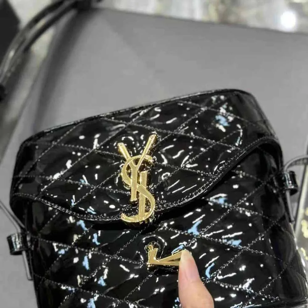 Saint Laurent YSL June Box Bag in Quilted Patent Leather for Women