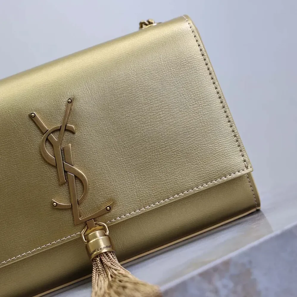 Saint Laurent YSL Kate Small Tassel In Metallic Leather for Women in Gold Saint Laurent YSL Kate Small Tassel In Metallic Leather for Women in Gold