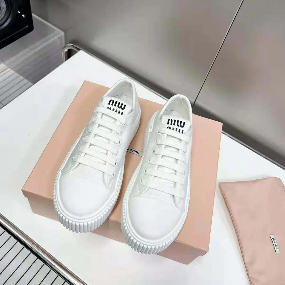 Miu Miu Denim Sneakers EVA Sole with Logo for Women in White
