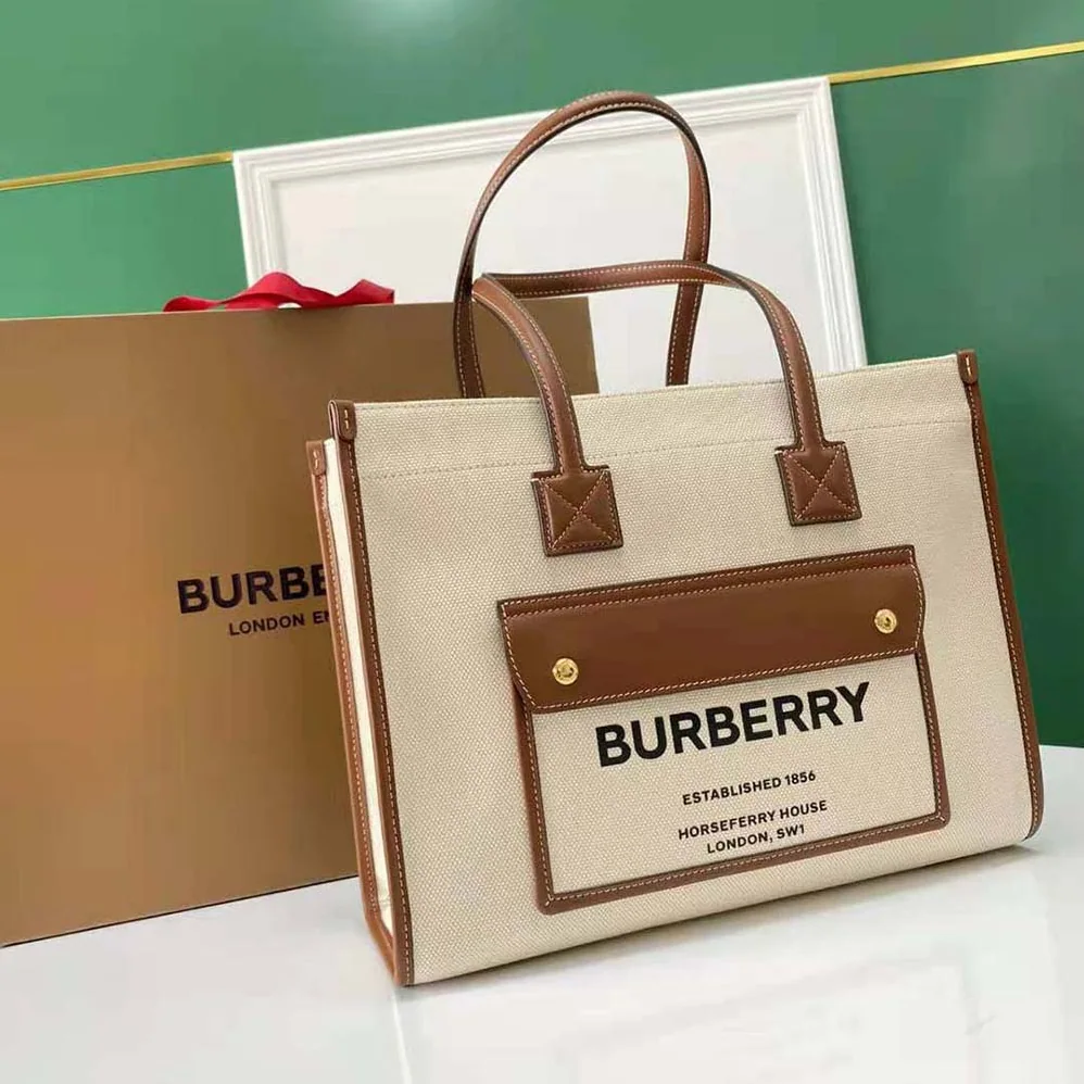 Burberry Medium Two-tone Canvas and Leather Freya Tote for Women in Brown Burberry Medium Two-tone Canvas and Leather Freya Tote for Women in Brown