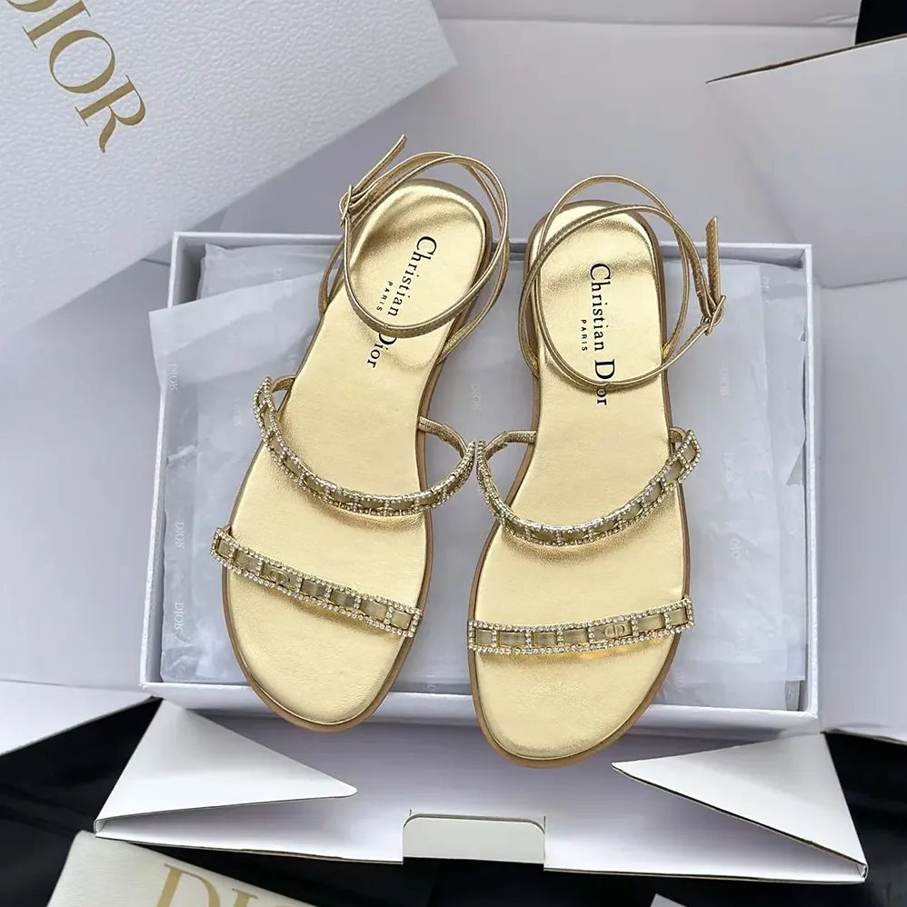 Dior Diorissime Sandal Gold-Tone Laminated Lambskin and Silver for Women in Tone Strass