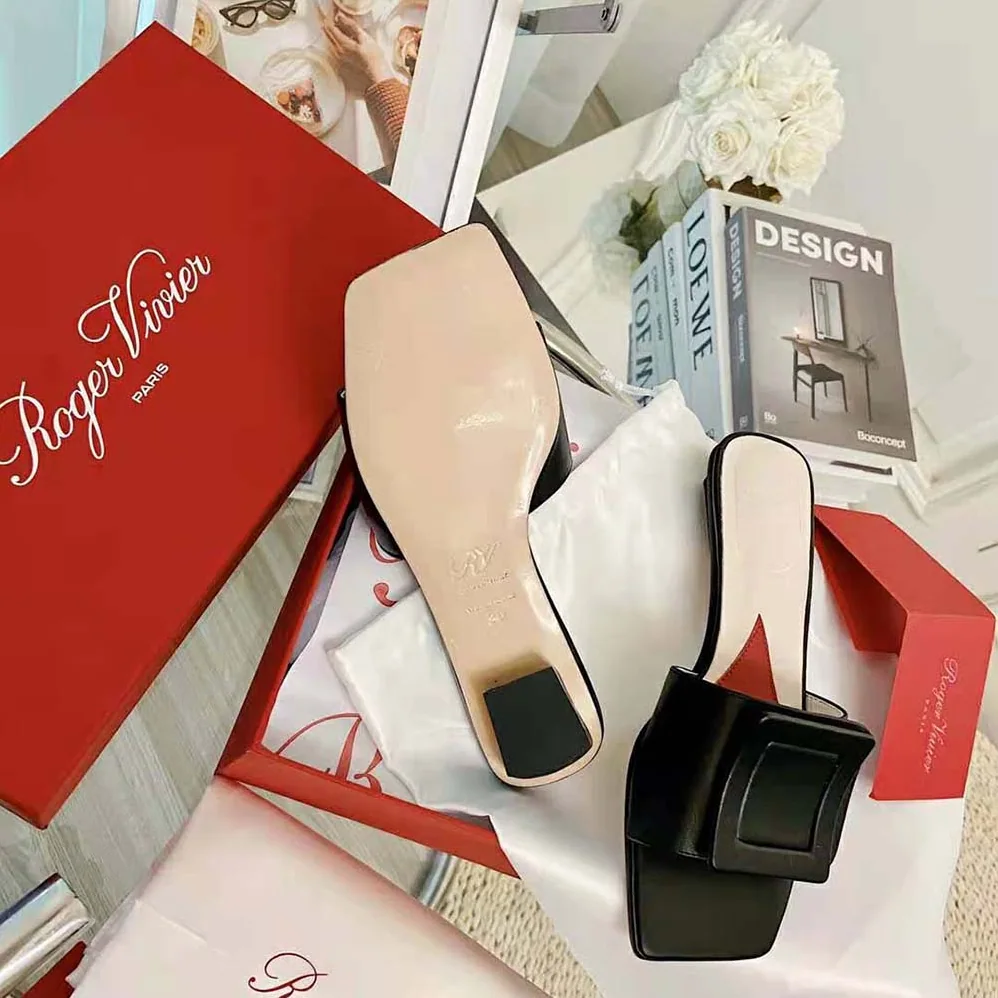 Roger Vivier Covered Buckle Mules in Patent Leather for Women in Black Roger Vivier Covered Buckle Mules in Patent Leather for Women in Black