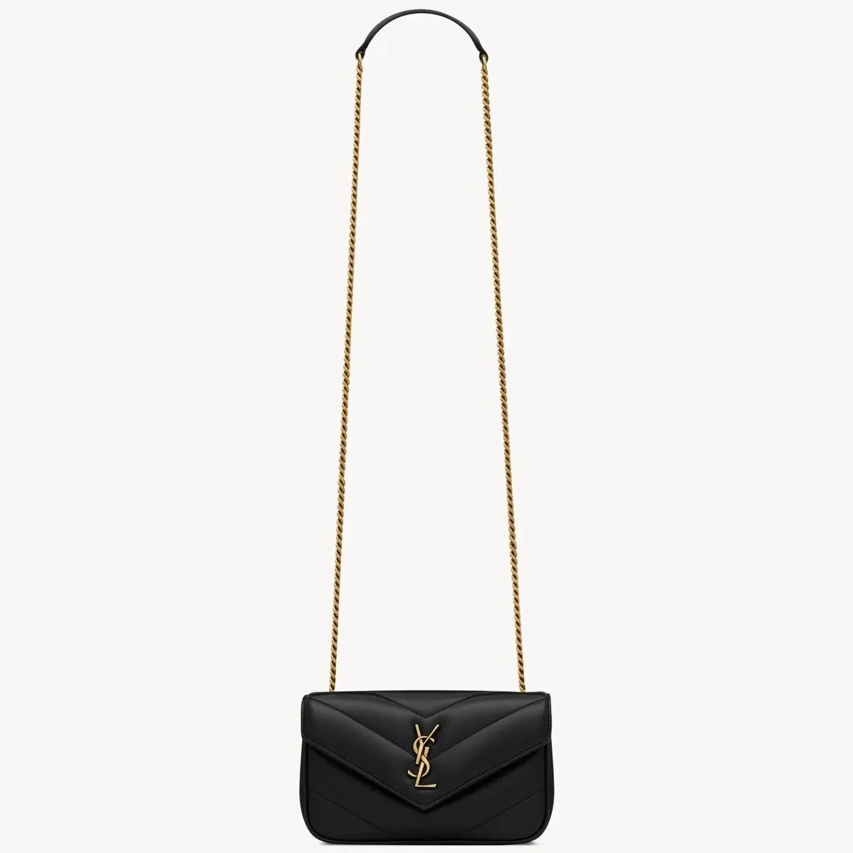 Saint Laurent Loulou Mini Shoulder Bag in Black Gold Hardware