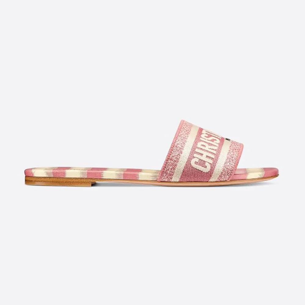 Dior Dway Slide Dark Nude D for Women in Stripes Embroidered Cotton Dior Dway Slide Dark Nude D for Women in Stripes Embroidered Cotton