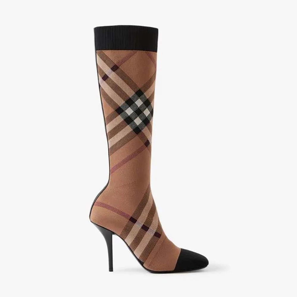 Burberry Knitted Check Sock Boots for Women in Brown