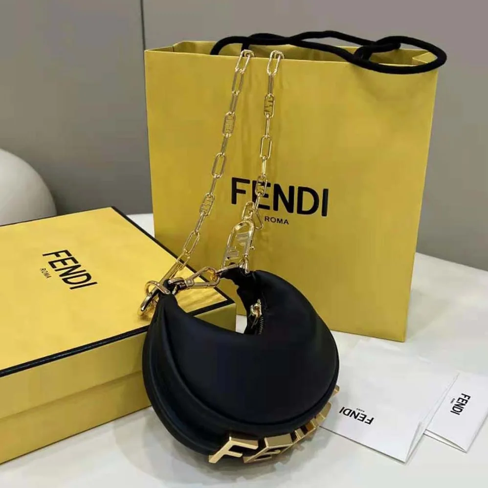 Fendi Nano Fendigraphy Black Leather Charm for Women Fendi Nano Fendigraphy Black Leather Charm for Women