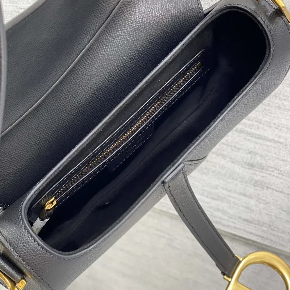Dior Saddle Bag with Strap Black Grained Calfskin for Women