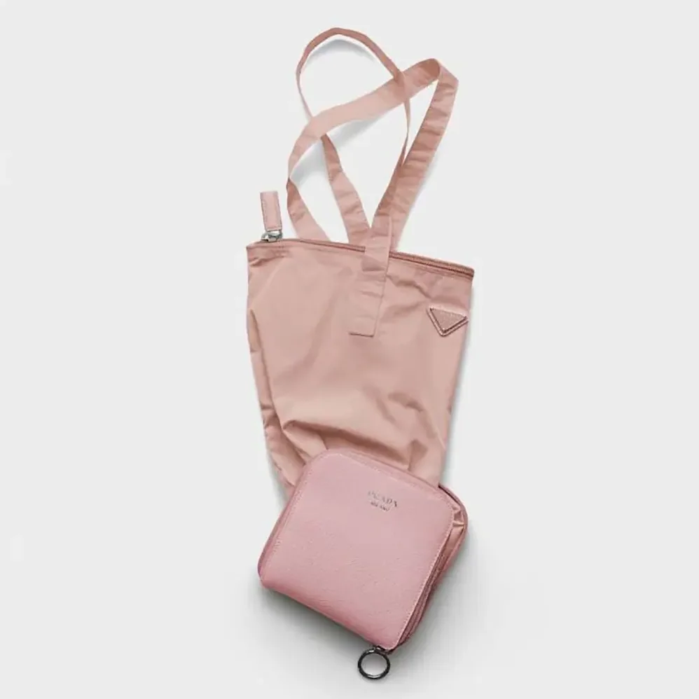Prada Saffiano Leather Pendant With Re-Nylon Tote Bag for Women in Peach Prada Saffiano Leather Pendant With Re-Nylon Tote Bag for Women in Peach