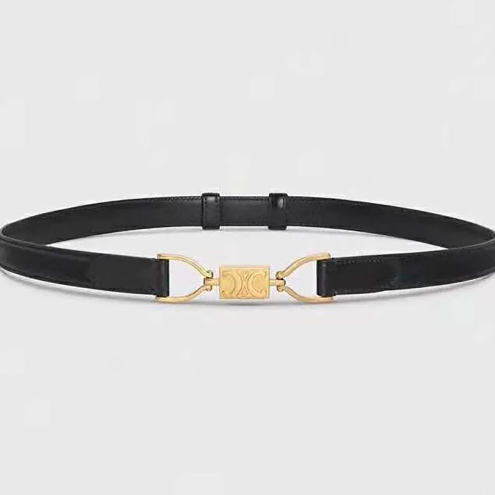Celine Small Block Triomphe Belt in Taurillon Leather for Women in Black