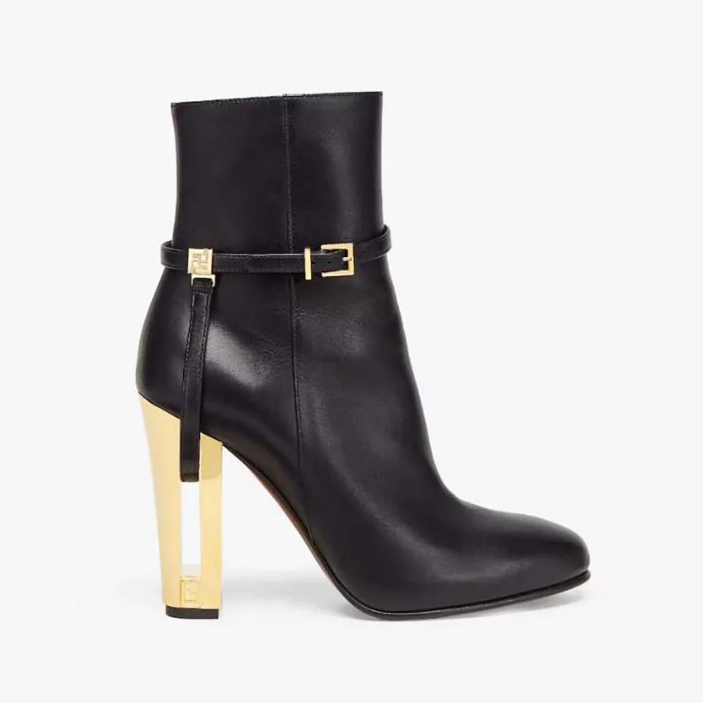 Fendi Delfina Black Leather High for Women in heeled Ankle Boots Fendi Delfina Black Leather High for Women in heeled Ankle Boots
