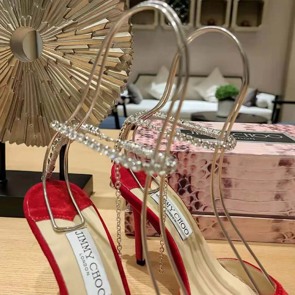 Jimmy Choo Saeda 85 Red Velvet Pumps with Crystal Embellishment for Women Jimmy Choo Saeda 85 Red Velvet Pumps with Crystal Embellishment for Women
