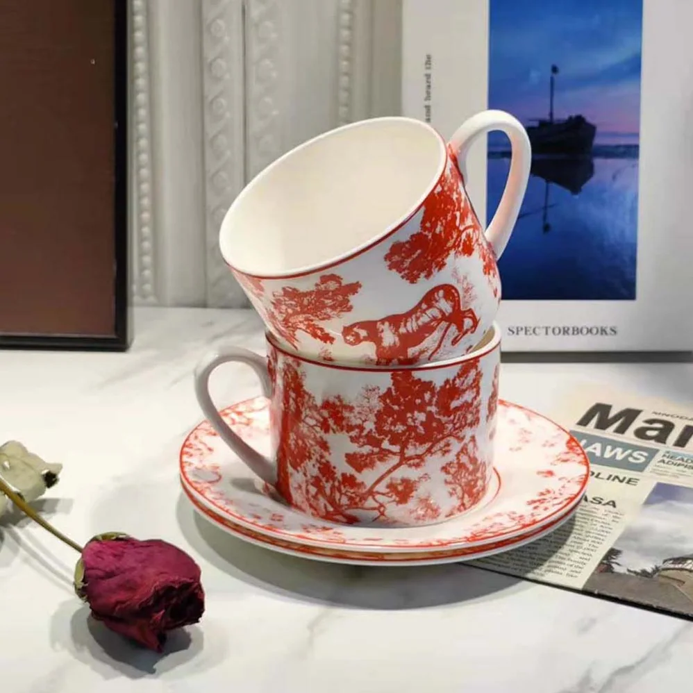 Dior Teacup Saucer Red Toile De Jouy for Unisex