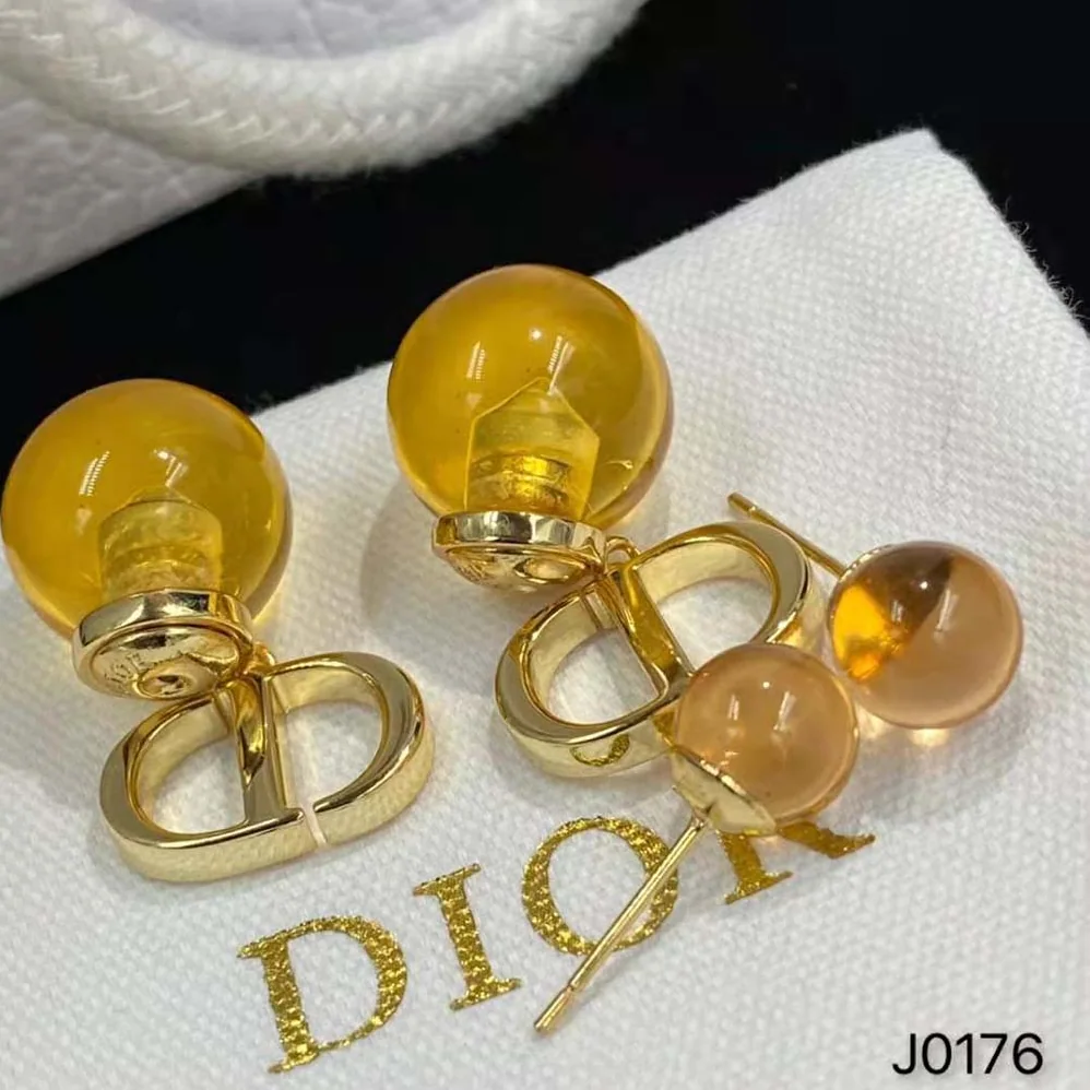 Dior Tribales Earrings Gold-Finish Metal and Fluorescent Orange Transparent Resin Pearls for Women Dior Tribales Earrings Gold-Finish Metal and Fluorescent Orange Transparent Resin Pearls for Women