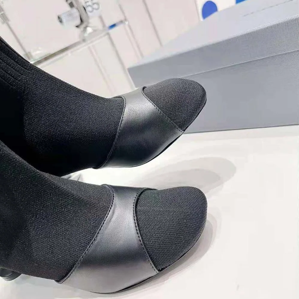 Balenciaga Sock 50mm Bootie in Black Smooth Calfskin and Black Recycled Knit for Women Balenciaga Sock 50mm Bootie in Black Smooth Calfskin and Black Recycled Knit for Women